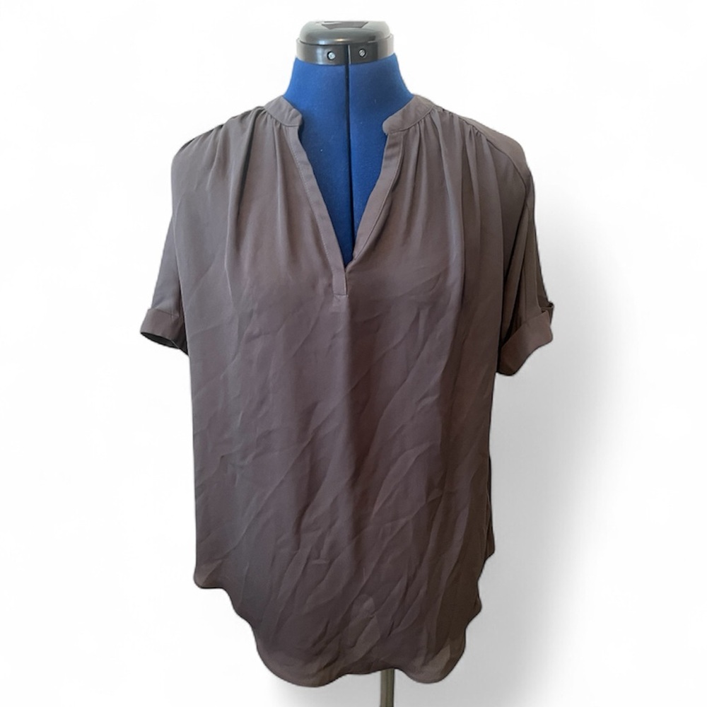 Worthington Dark Gray Women's Short Sleeve Blouse V Neck | Size XS